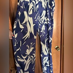 Navy & White Floral Wide-Leg Jumpsuit Pants Large